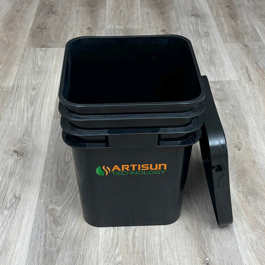 30 Liter (30L) Food-Safe Plastic Bucket With Airtight Lid - Black, Stackable, For Storage